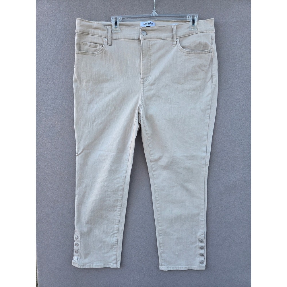 Nine West Chelsea Ankle Jeans Beige Khaki Button Hem Plus Size 16W